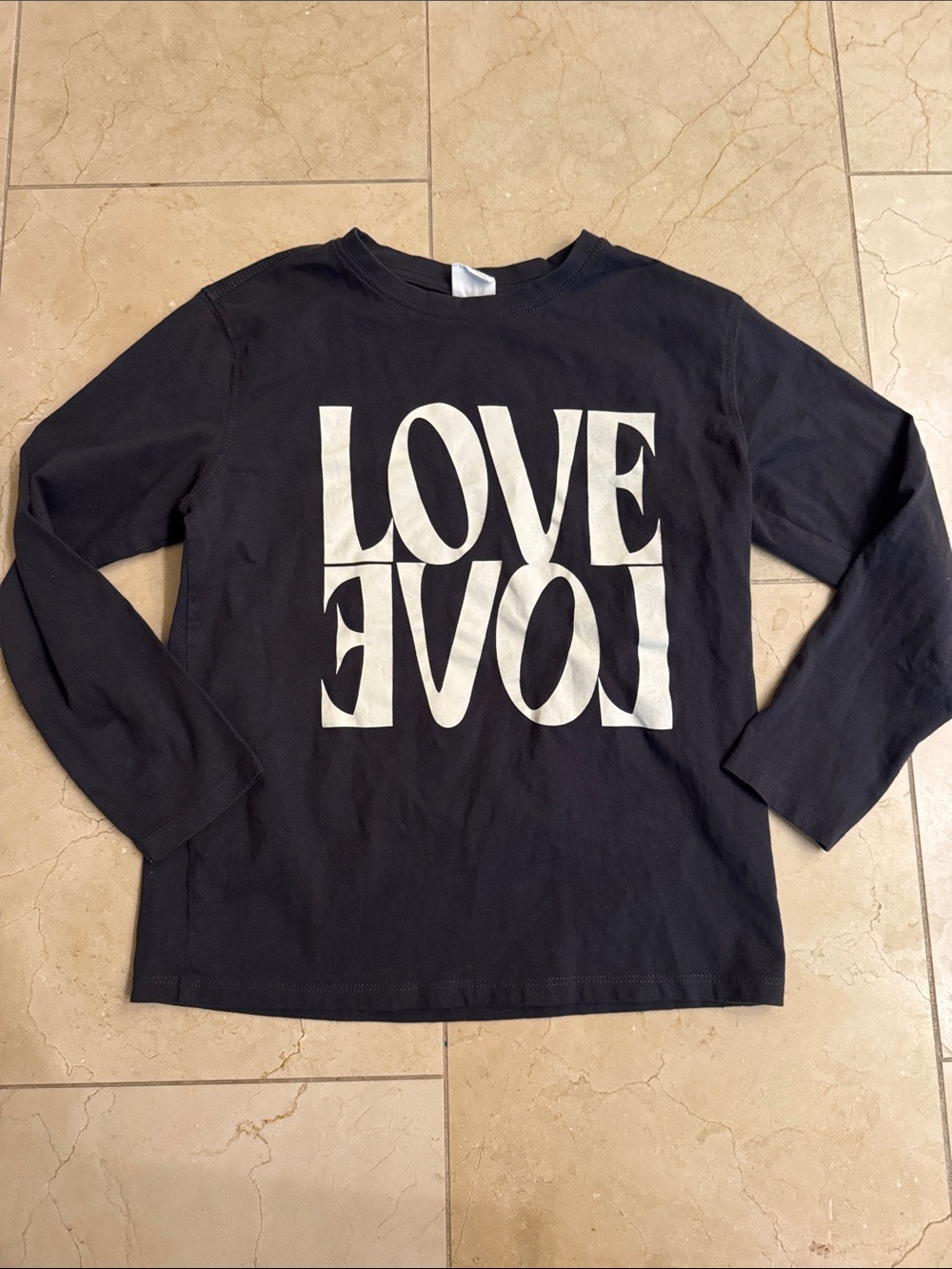 Zara Black Long-Sleeve Tee with White "LOVE" Graphic